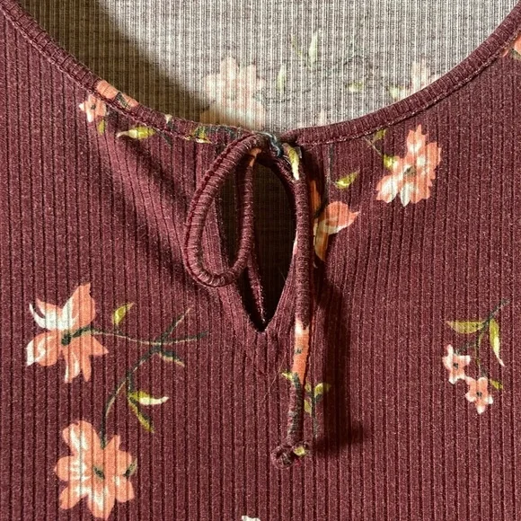 Wild Fable Purple Floral Ribbed Bodysuit Snap Closure Short Sleeve Juniors M - Picture 10 of 14